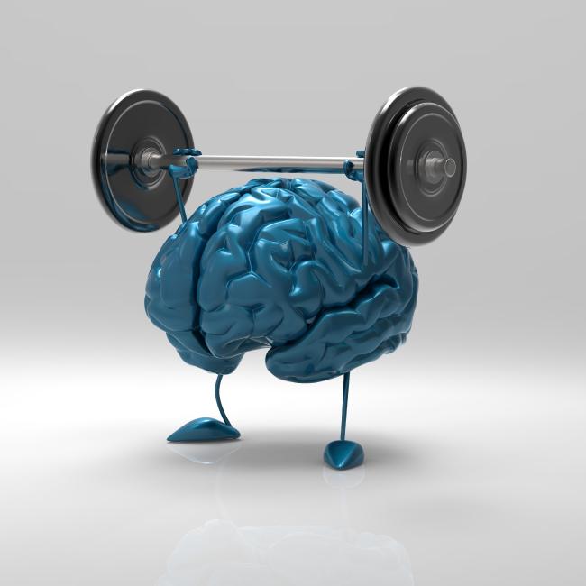 an illustration of a brain doing an overhead press
